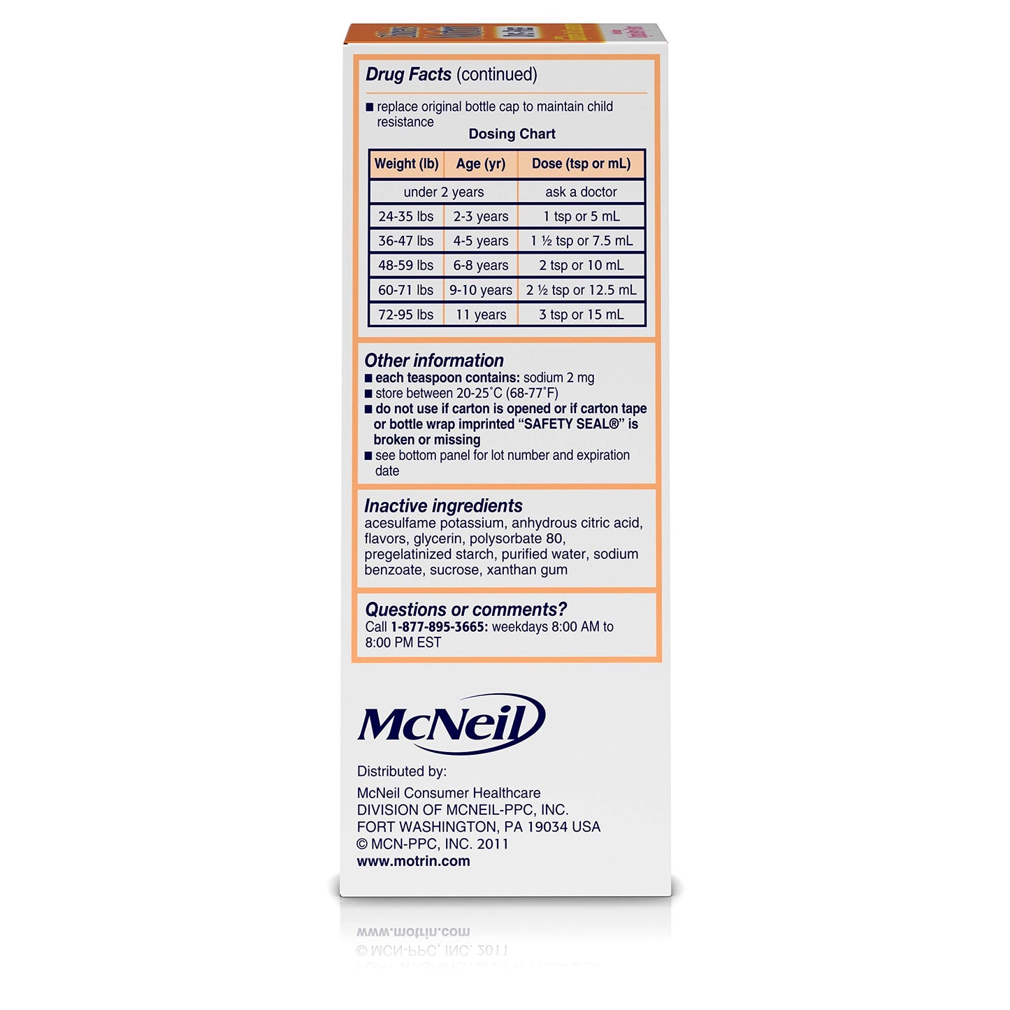 Motrin Children's Oral Suspension Dye-Free, Ibuprofen, Fever Reducer, Berry, 4 Fl.Oz