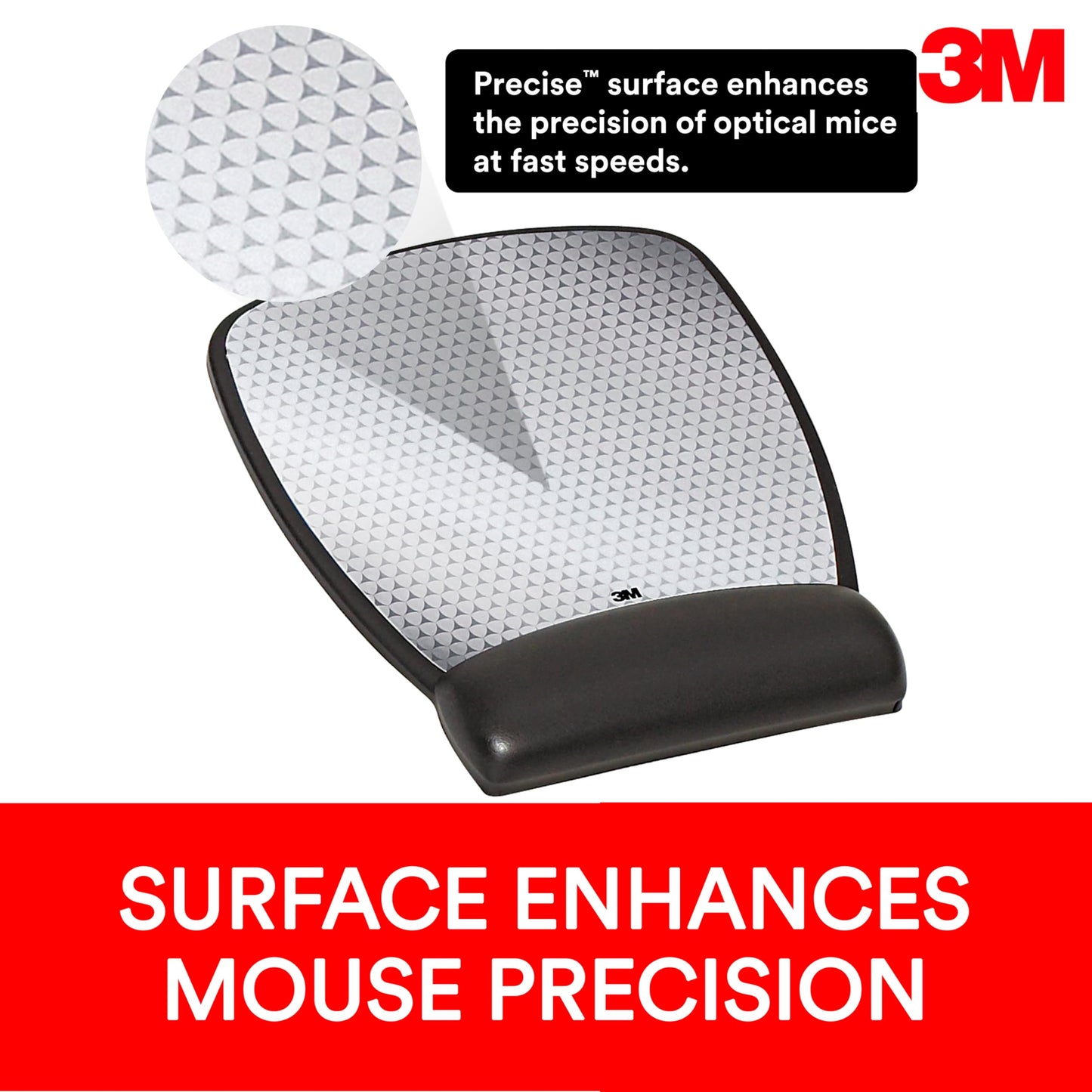 3M Precise Mouse Pad with Gel Wrist Rest, Soothing Gel Comfort with Durable, Easy to Clean Leatherette Cover, Optical Mouse Performance, 8.6" x 6.8", Black (MW309LE)