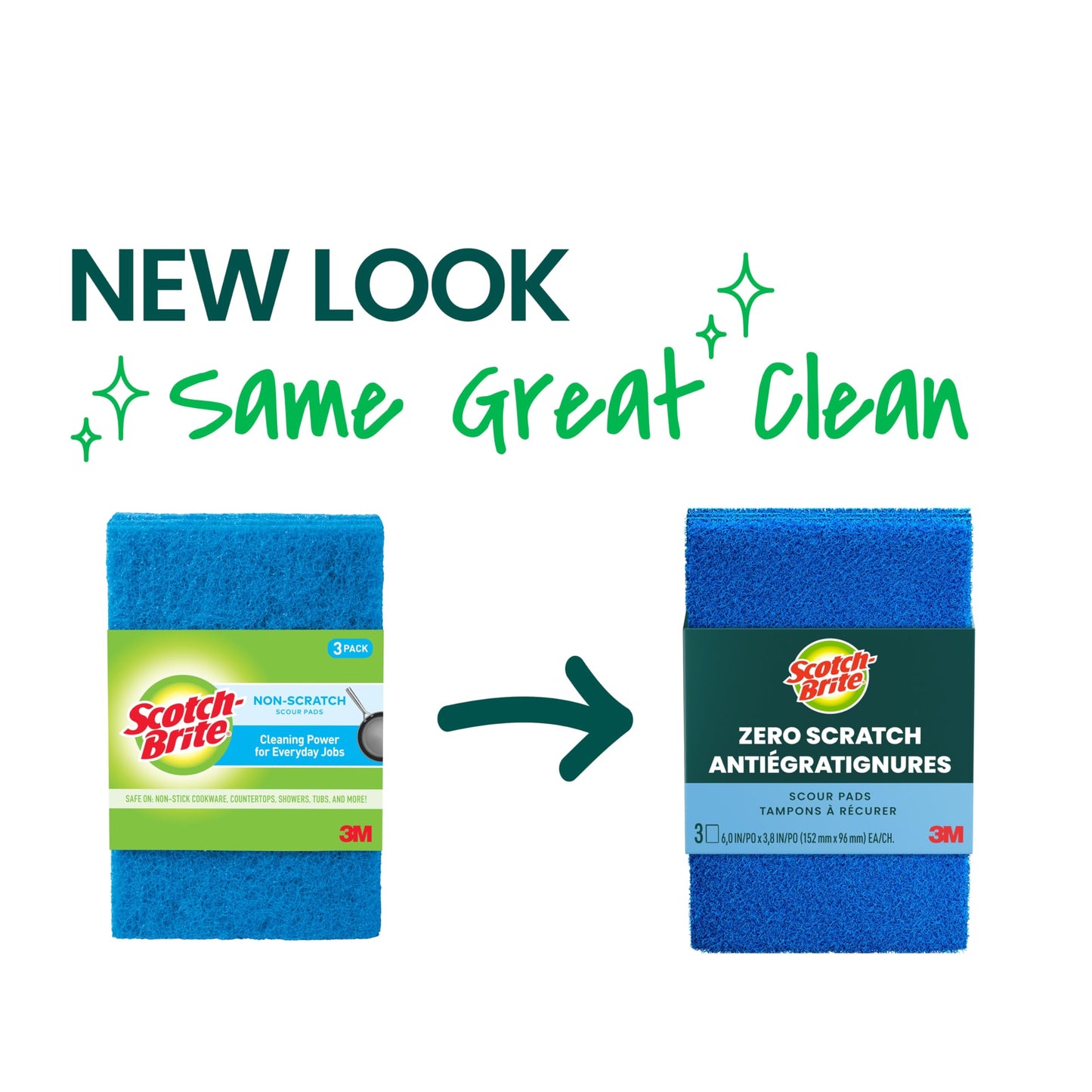 Scotch-Brite® Zero Scratch Scour Pad, 3 Scrubbing Pads, Non-Scratch Scouring Pads for Kitchen and Dish Cleaning
