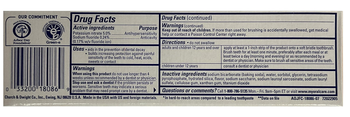 Arm Hammer Sensitive Orajel Enamel Strengthening Toothpaste Frosted Mint 4.5 Ounce