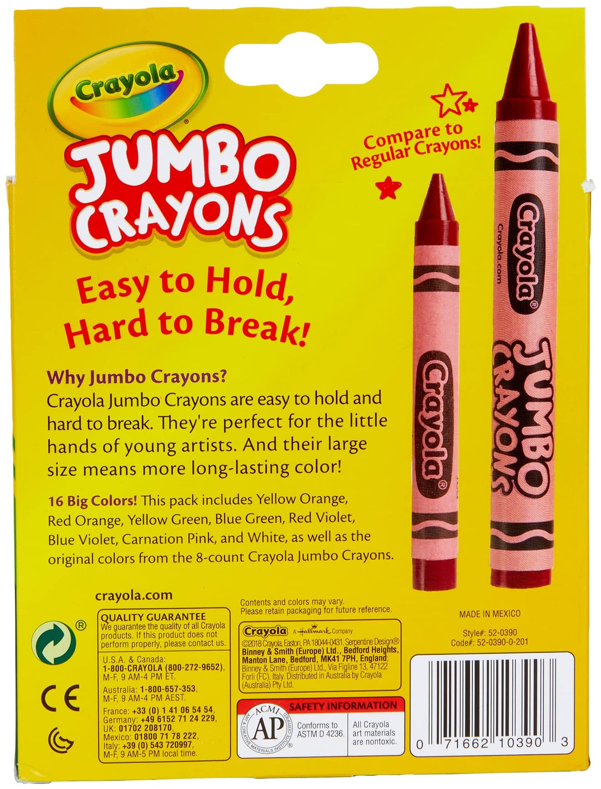 Crayola Jumbo Crayons, Assorted Colors, Great Toddler Crayons, 16 Count