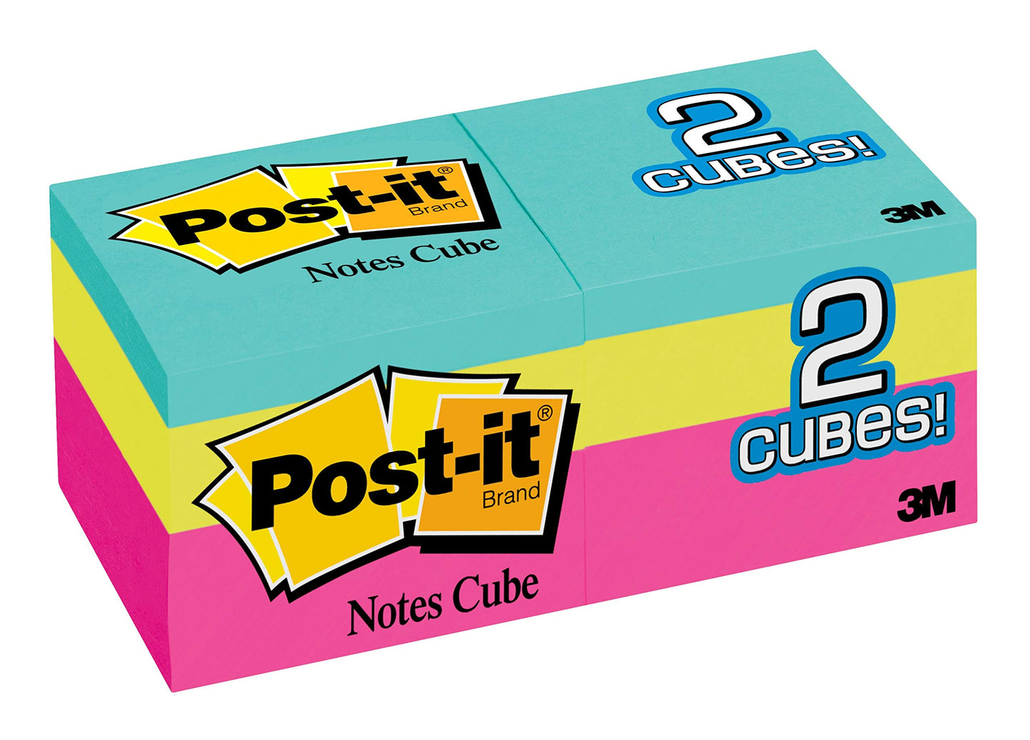 Post-it Notes, 2x2 in, 2 Cubes, America's #1 Favorite Sticky Notes, Assorted Colors, Recyclable (2051-FLT-2PK)