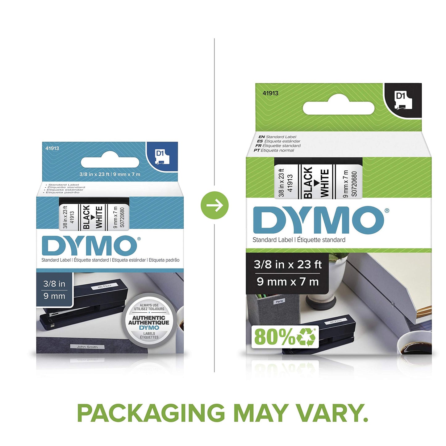 DYMO Standard D1 Labeling Tape for LabelManager Label Makers, Black print on White tape, 3/8'' W x 23' L, 1 cartridge