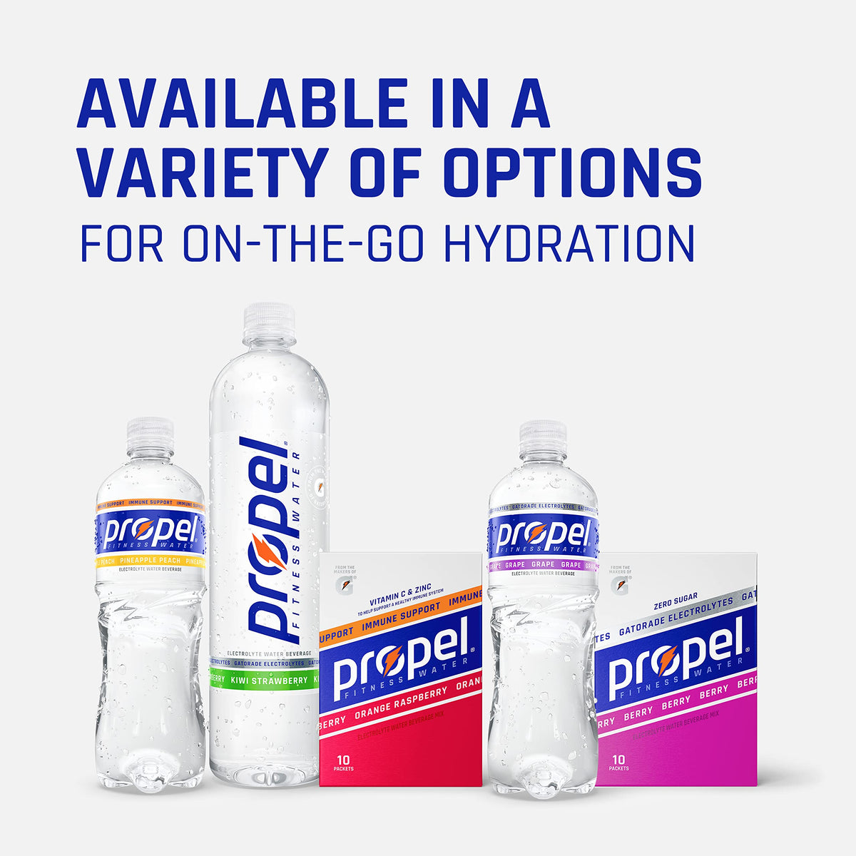 Propel Immune Support Liquid with Vitamin C + Zinc, Lemon Blackberry & Orange Raspberry Variety Pack, 24oz Bottles (Pack of 12)