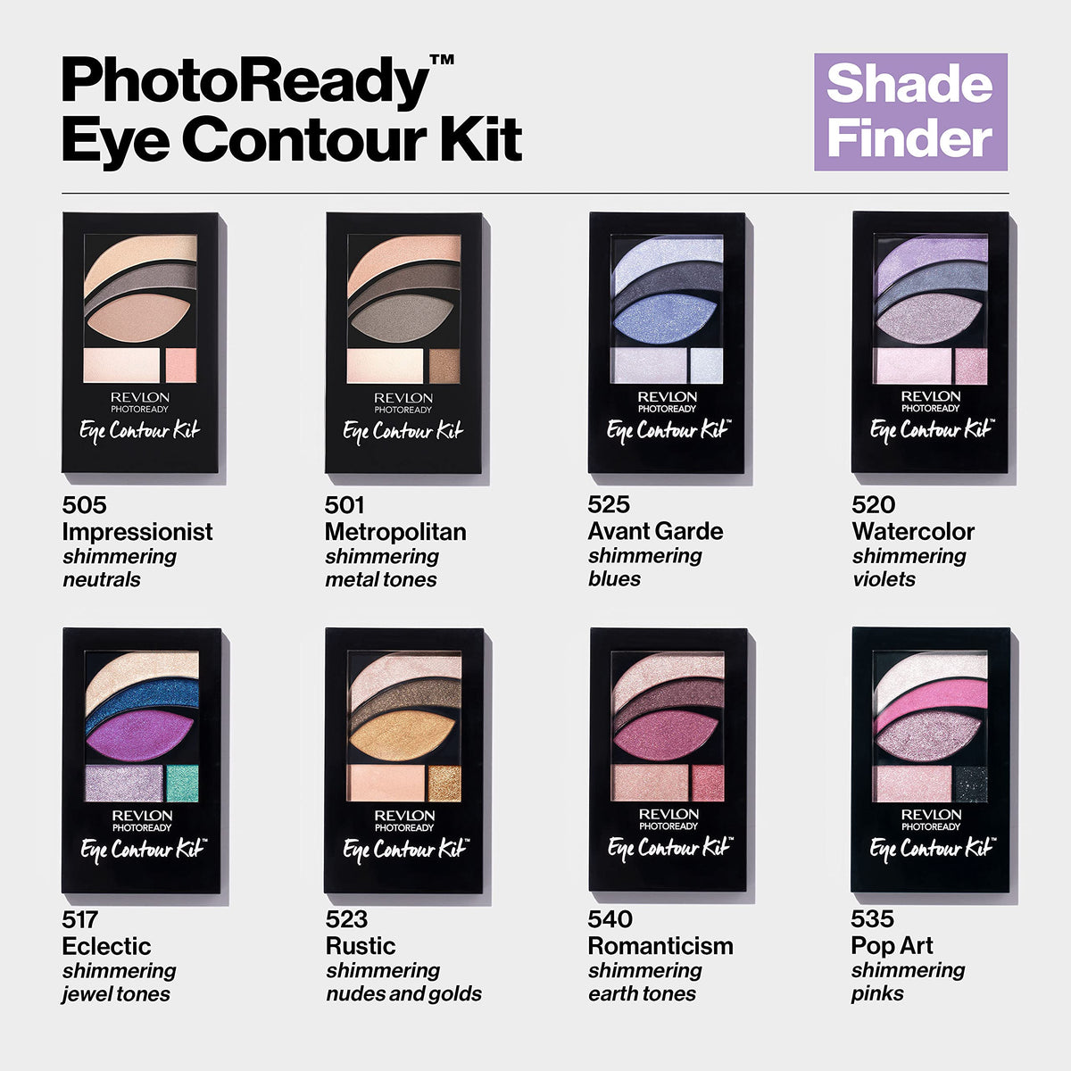 Revlon PhotoReady Eye Contour Kit, Eyeshadow Palette with 5 Wet/Dry Shades & Double-Ended Brush Applicator, Metropolitan (501), 0.1 oz