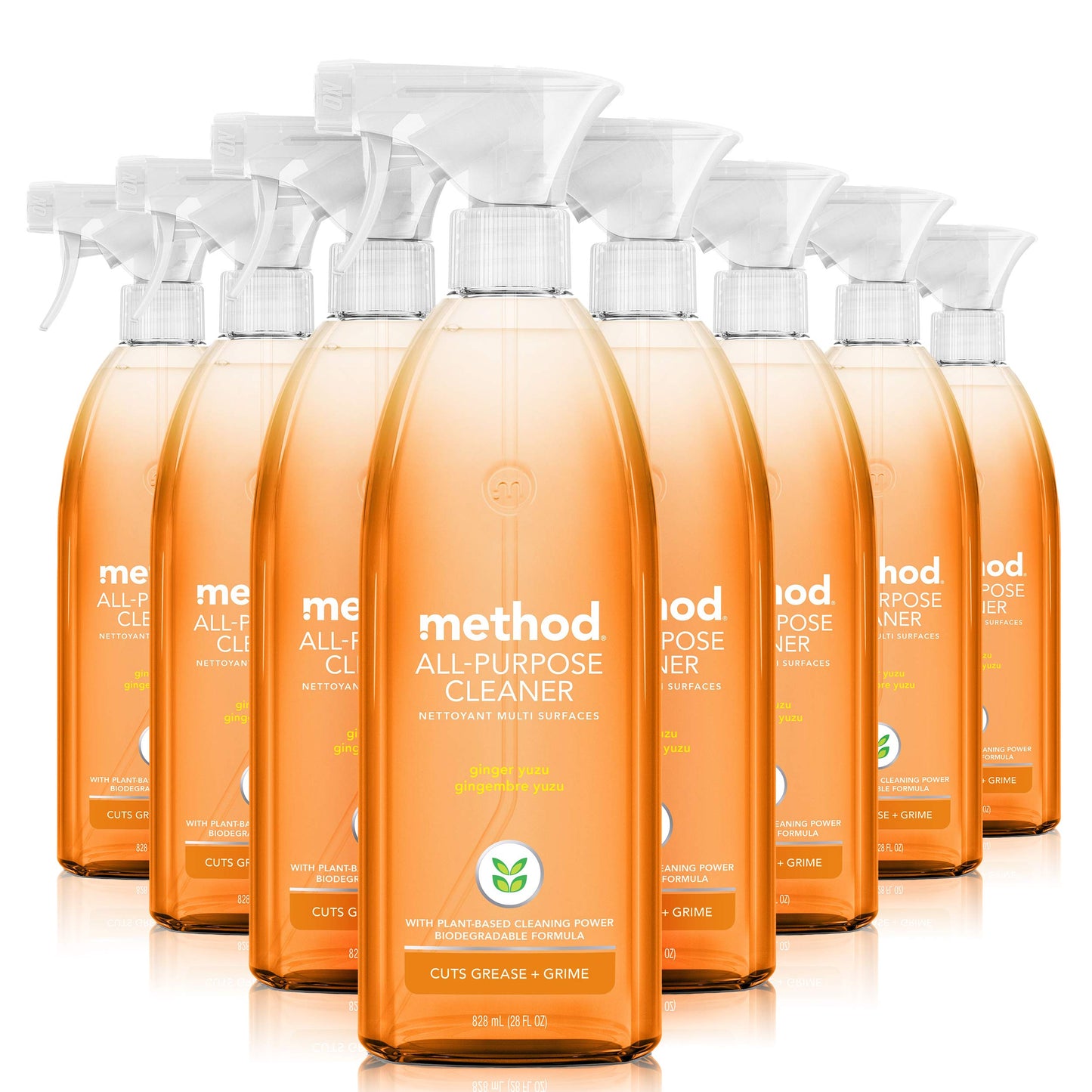 Method All-Purpose Cleaner Spray, Ginger Yuzu, Plant-Based and Biodegradable Formula Perfect for Most Counters, Tiles, Stone, and More, 28 oz Spray Bottle, (Pack of 8)