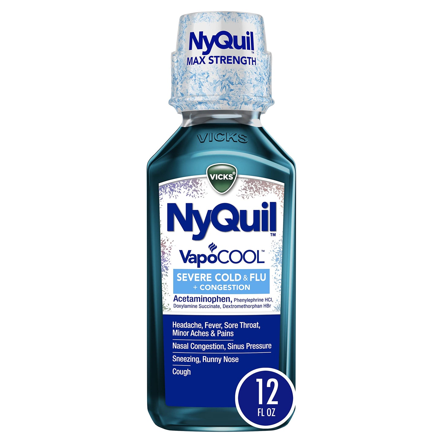 Vicks NyQuil Severe with VapoCOOL Nighttime Cough, Cold and Flu Relief Liquid, Berry, 12 Fl Oz