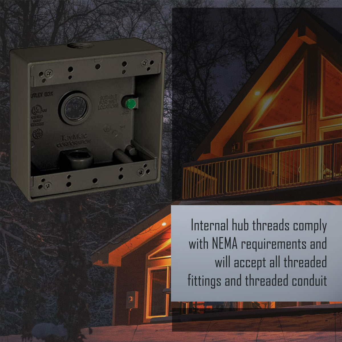 2-Gang Weatherproof Box, Three 1/2 in. Outlets, Bronze
