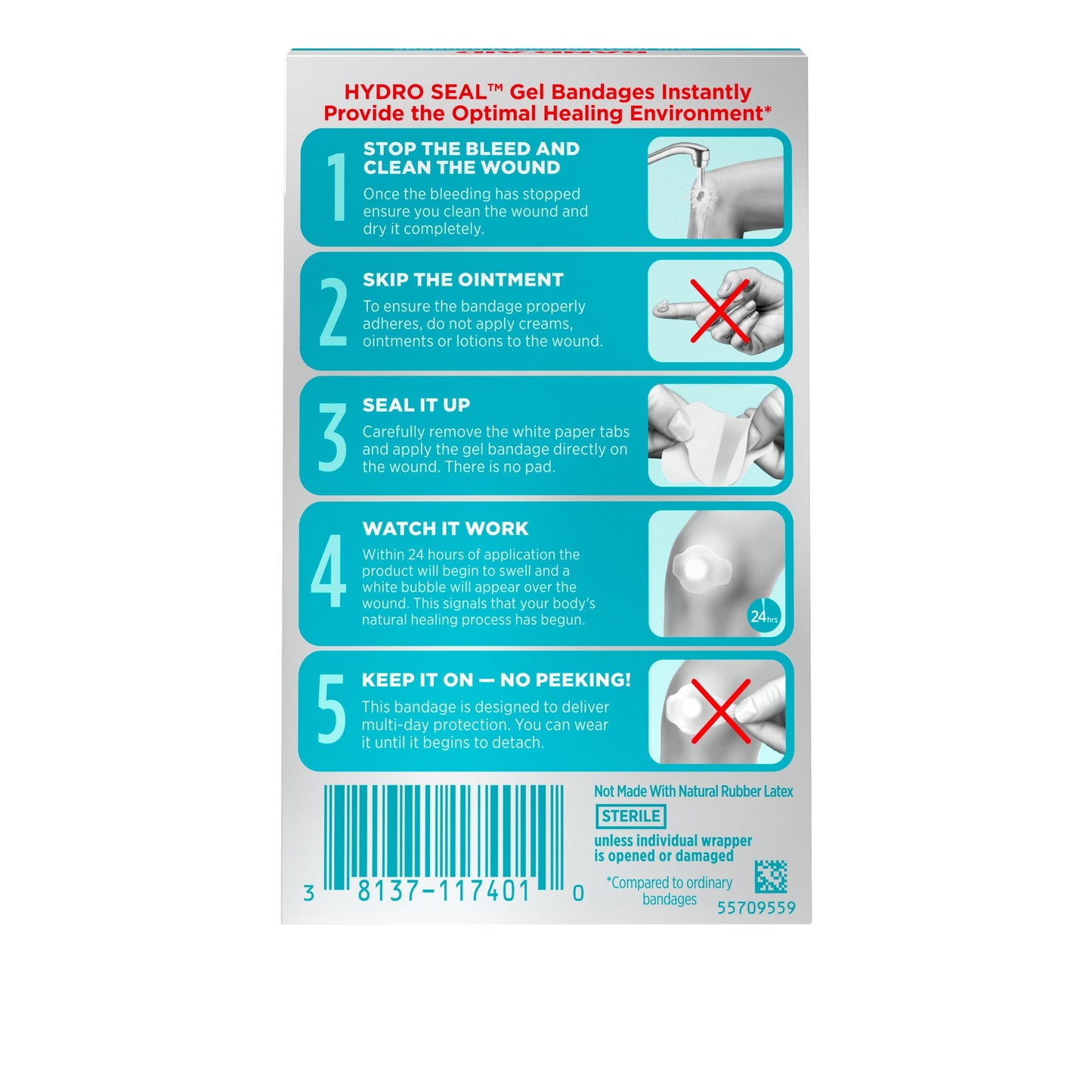 BAND-AID Brand Hydro Seal Adhesive Waterproof Bandages, Large Hydrocolloid Gel Bandages for First Aid Support Better Healing for Minor Blisters, Cuts & Scrapes, FSA/HSA Eligible, 6 ct