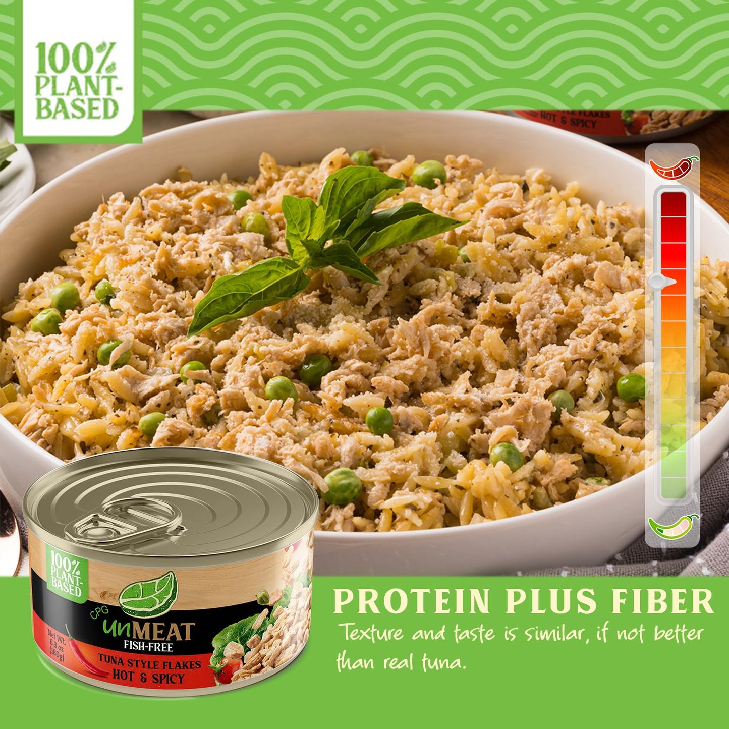 unMEAT Plant Based Tuna Style Flakes | Easy to Prepare Vegan Canned Tuna | Hot & Spicy, 12 pack