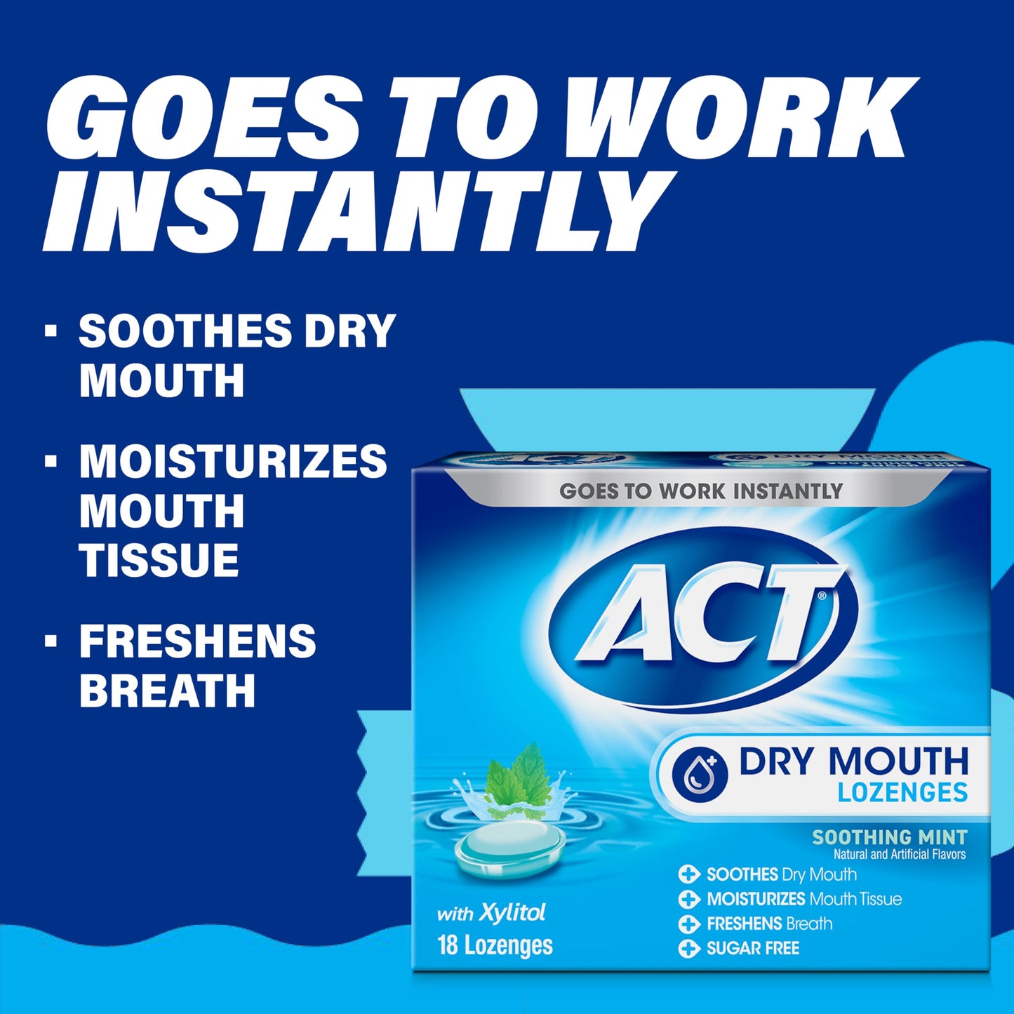 ACT Dry Mouth Lozenges with Xylitol, Soothing Mint, 18 Lozenges