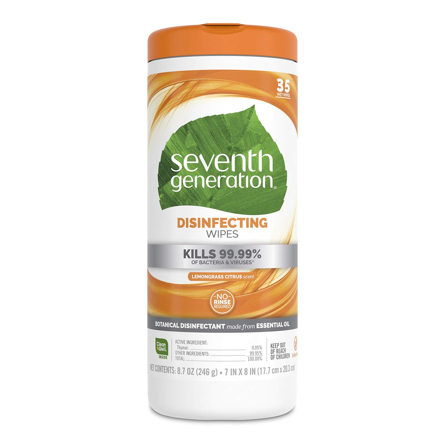Seventh Generation Disinfecting Multi-Surface Wipes, Lemongrass Citrus Scent, 35 Wipes