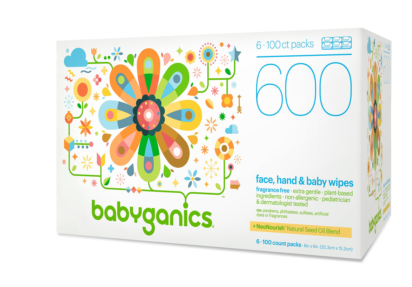 Babyganics Baby Wipes, Unscented, Packaging may vary, 100 Count (Pack of 6)