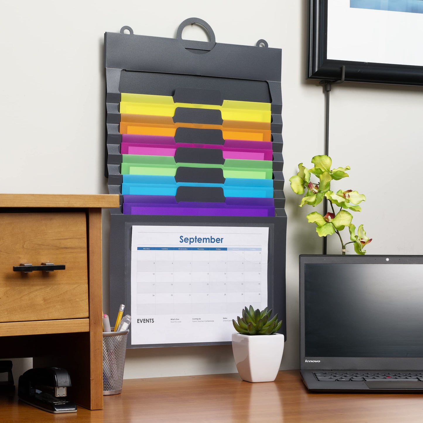SMEAD Cascading Wall Organizer, 6 Removable Folder Pockets, Letter Size, Gray/Bright Pockets (92060)