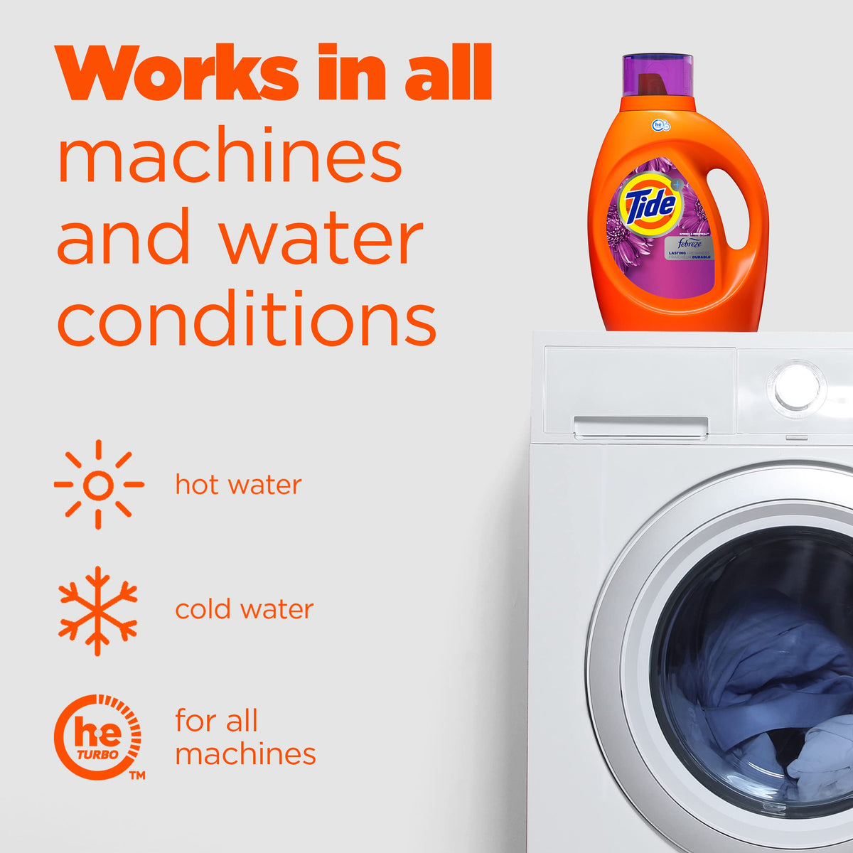 Tide Plus Febreze Freshness Spring & Renewal HE Turbo Clean Liquid Laundry Detergent, 69 fl oz, 44 loads