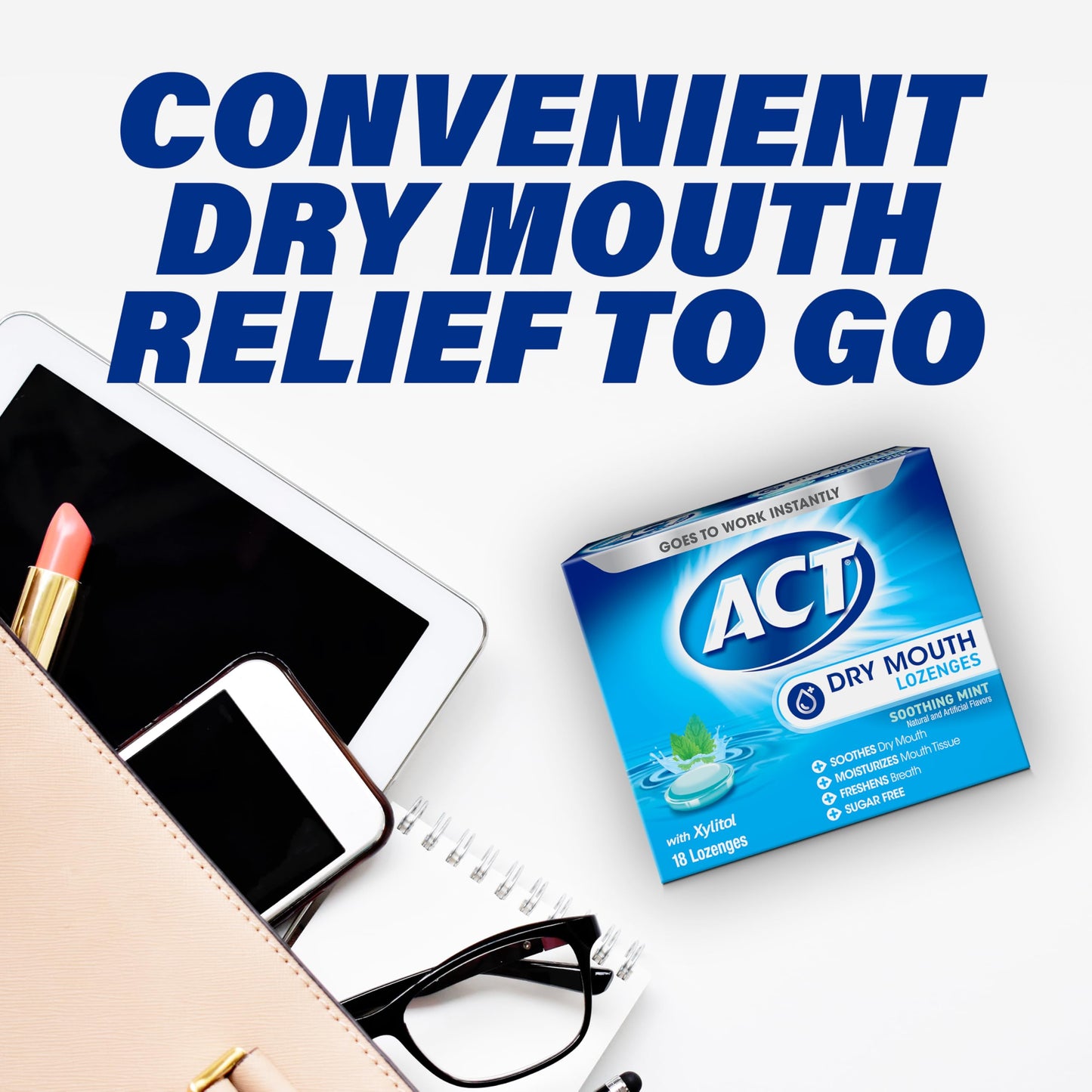 ACT Dry Mouth Lozenges with Xylitol, Soothing Mint, 18 Lozenges