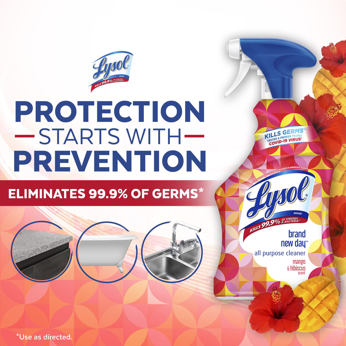 Lysol All-Purpose Cleaner, Mango & Hibiscus Scent, 32oz (Pack of 3)