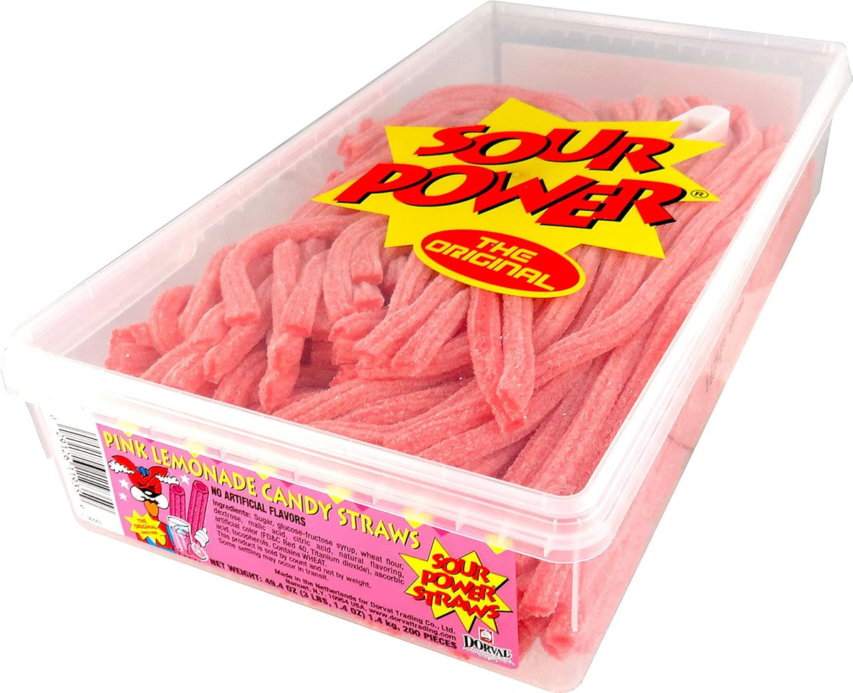 Sour Power Pink Lemonade Flavored Candy Straws, 49.4 Ounce