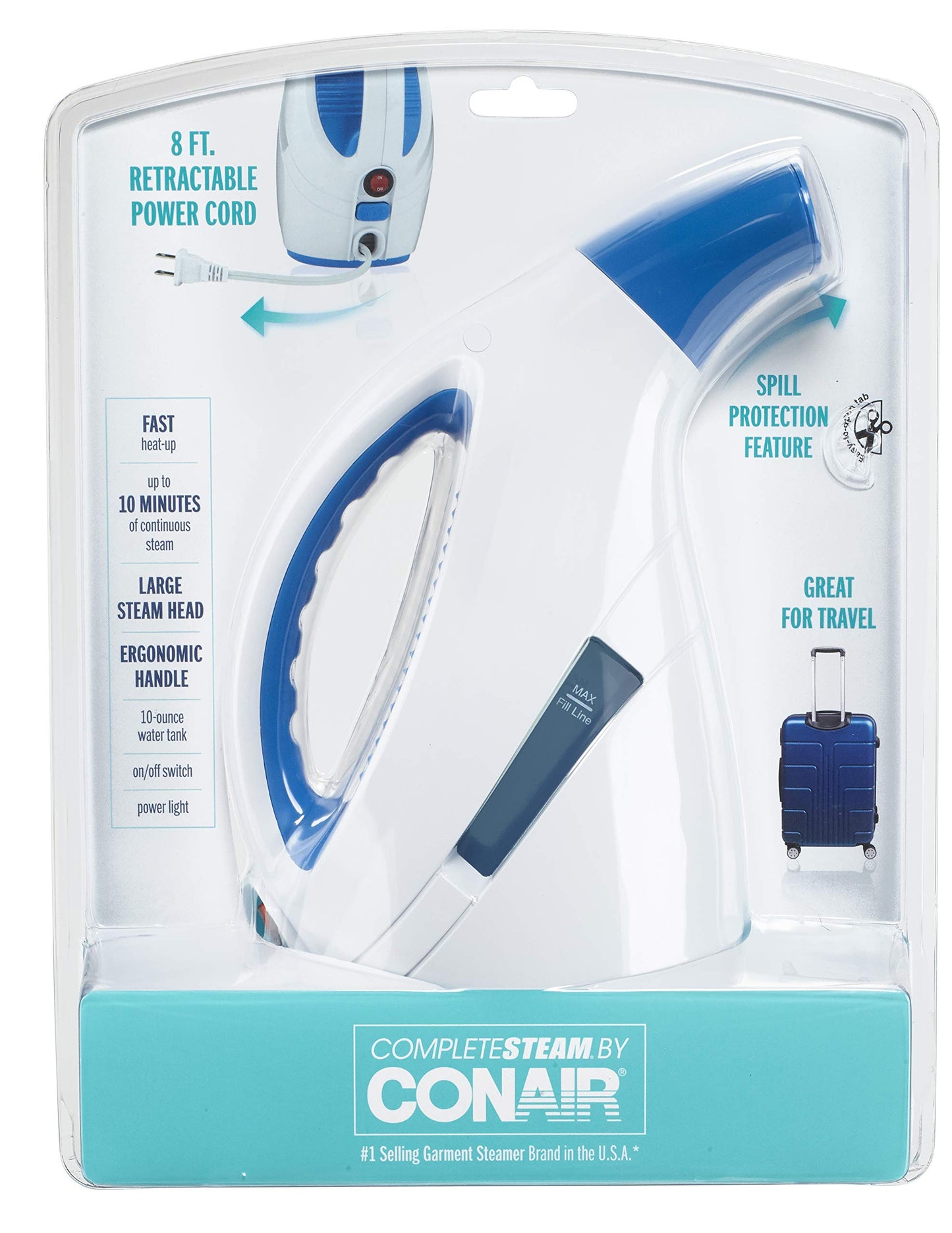 Conair CompleteSteam 1100 Watt Handheld Fabric Steamer with CordReel, White