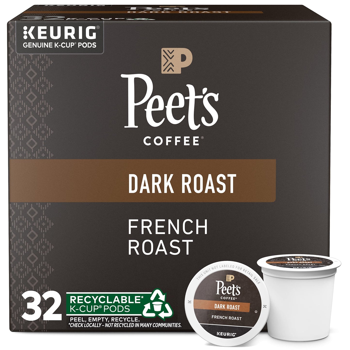 Peet's Coffee K-Cup Coffee Pods for Keurig Brewers, Dark Roast Pods French Roast, 32 Count