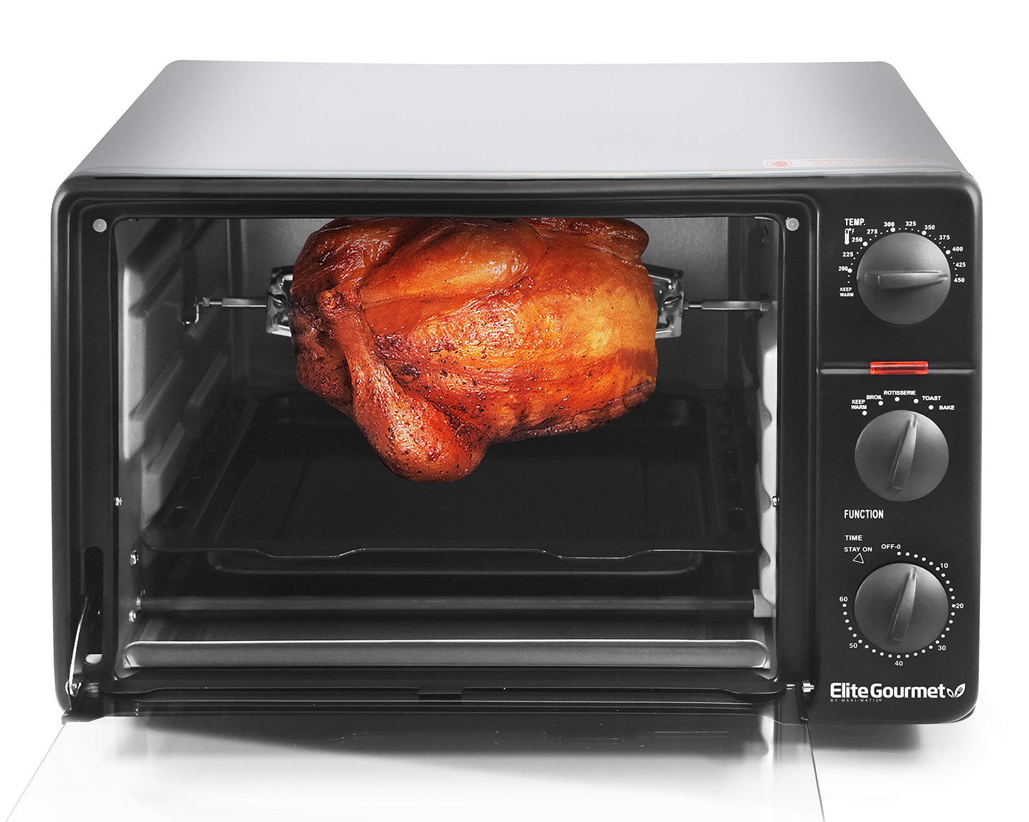Elite Gourmet ERO-2008NFFP Countertop XL Toaster Oven Rotisserie, Bake, Grill, Broil, Roast, Toast, Keep Warm and Steam, 23L capacity fits a 12†pizza, 6-Slice, Black