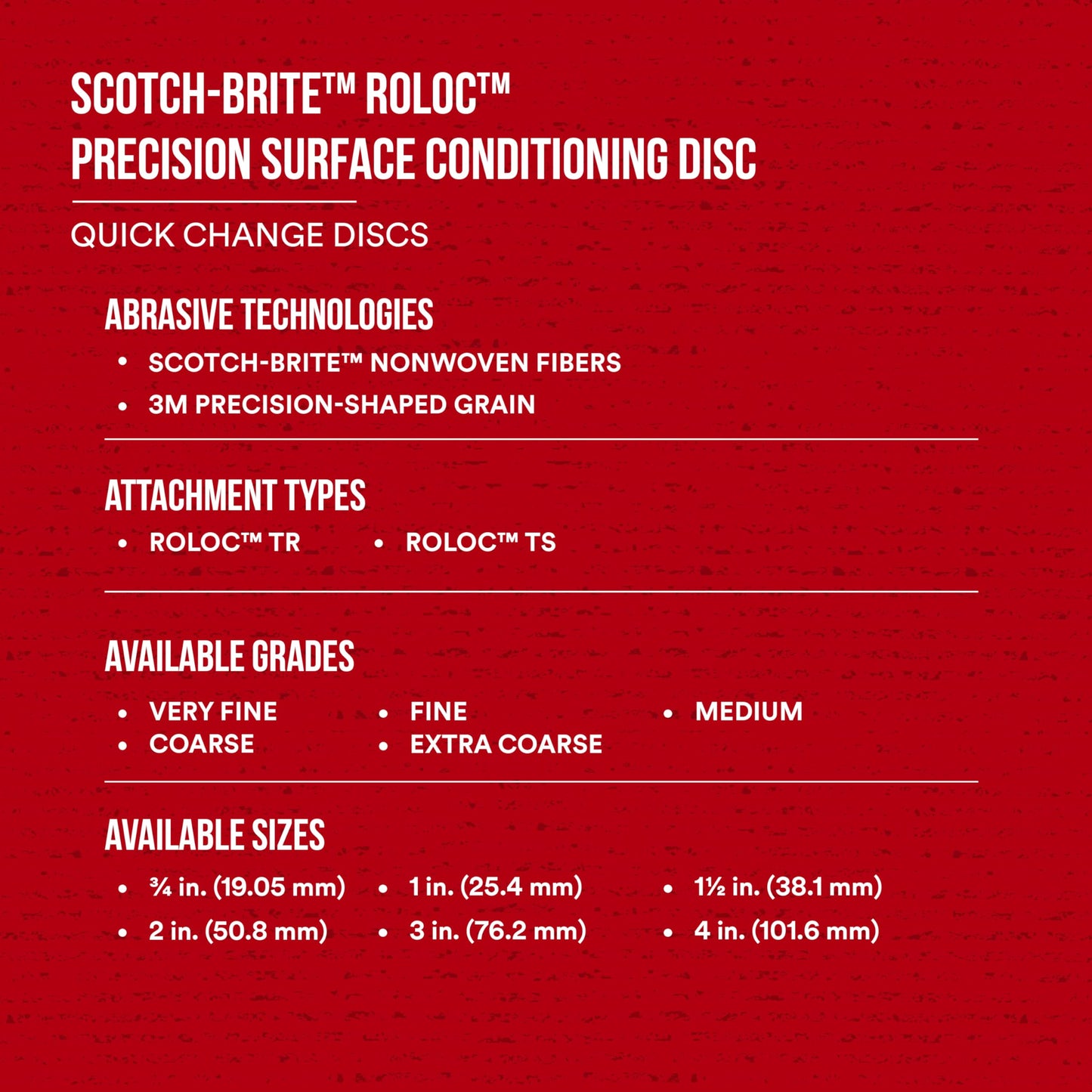 3M Scotch-Brite Precision Surface Conditioning Disc, Roloc TR, Coarse, Ceramic, Nonwoven Fiber, Easy Change, 2 in, 1000/Case, Bulk