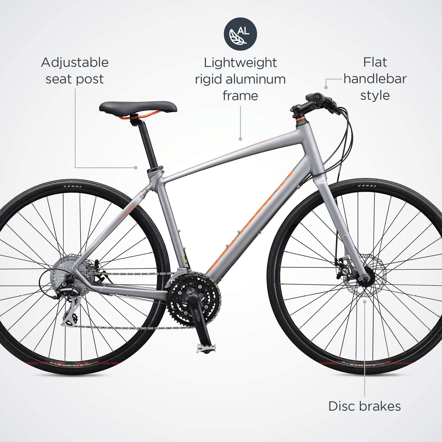 Schwinn Vantage F2 Mens/Womens Sport Hybrid Bike, 24-Speed Drivetrain, 58cm/Large Aluminum Frame, Flat Bar, Disc Brakes, Smooth Ride Technology, Matte Grey