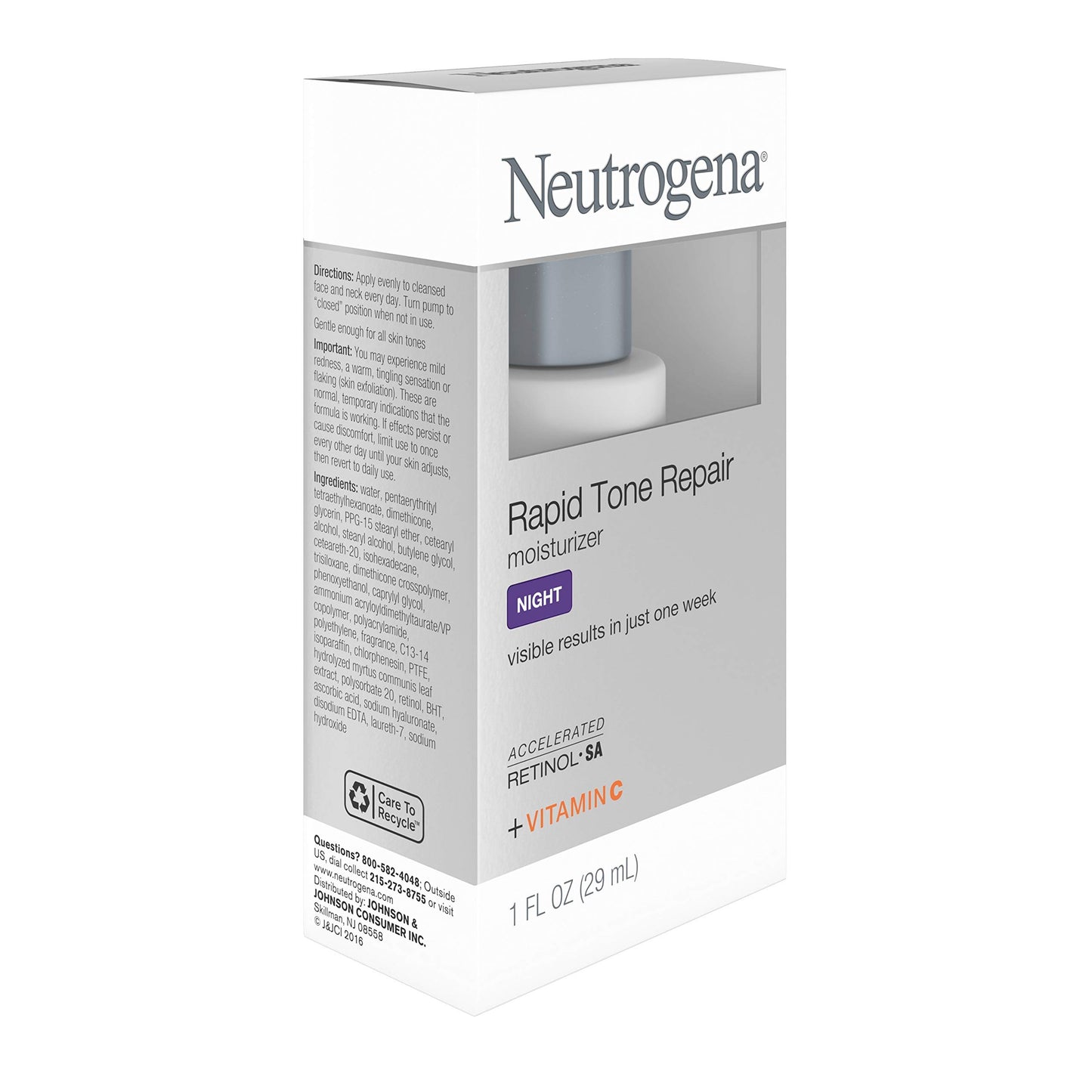 Neutrogena Rapid Tone Repair Night Cream with Retinol, Vitamin C and Hyaluronic Acid - Anti Wrinkle Face and Neck Moisturizer - Vitamin C, Retinol, Glycerin, Hyaluronic Acid, 1 fl. Oz