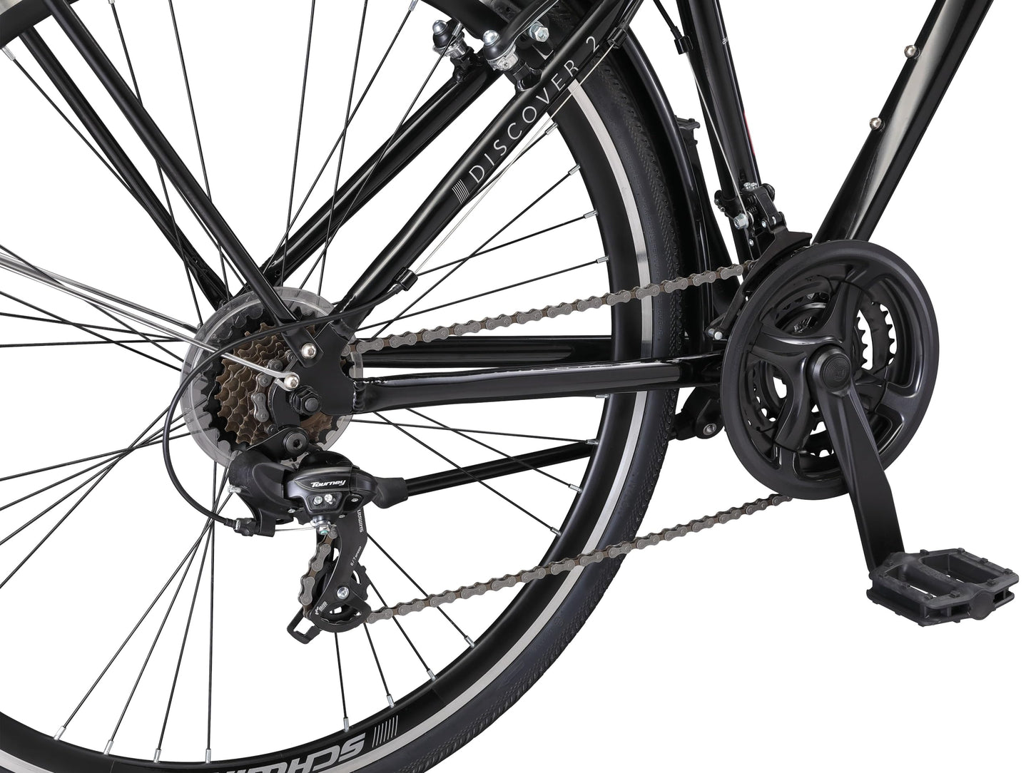 Schwinn Discover 2 Adult Hybrid Bike for Men and Women, 700c Wheels, 21-Speeds, 17-Inch Step-Over Frame, Front and Rear Fenders, Rear Cargo Rack, Black