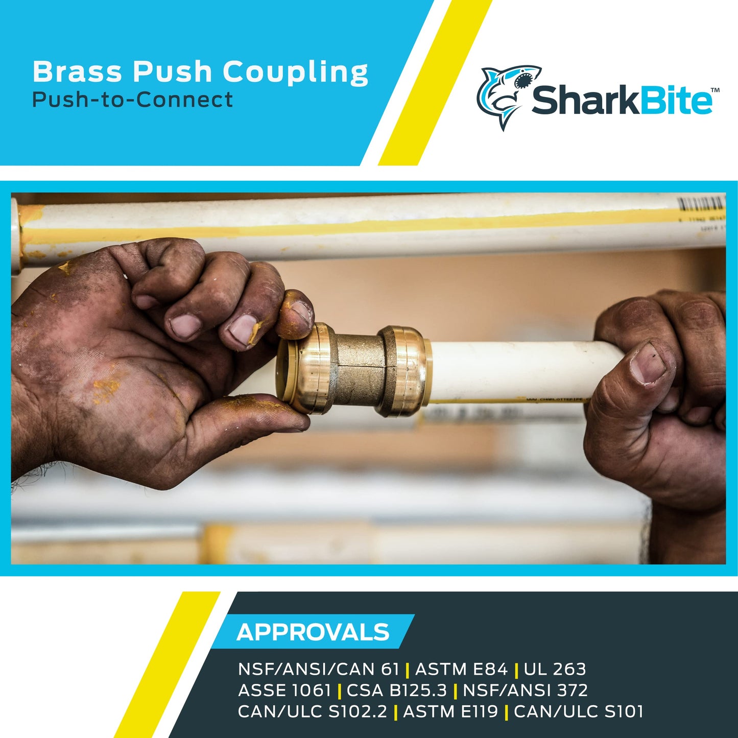 SharkBite 1 Inch Coupling, Pack of 6, Push to Connect Brass Plumbing Fitting, PEX Pipe, Copper, CPVC, PE-RT, HDPE, U020LF