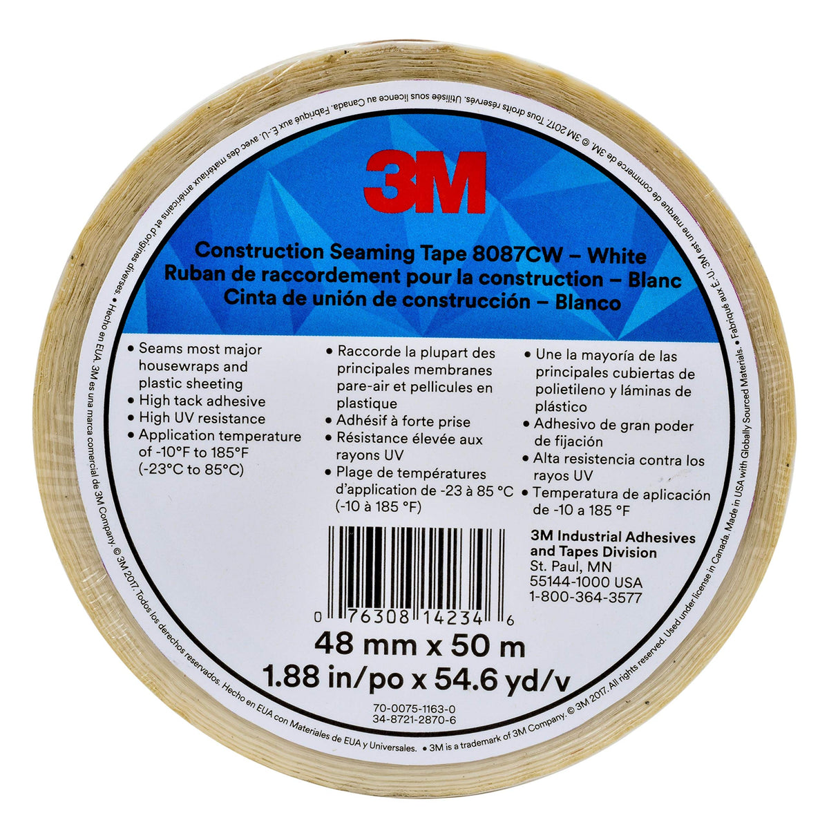 3M Construction Seaming Tape, 8087CW, White, 48 mm x 50 m