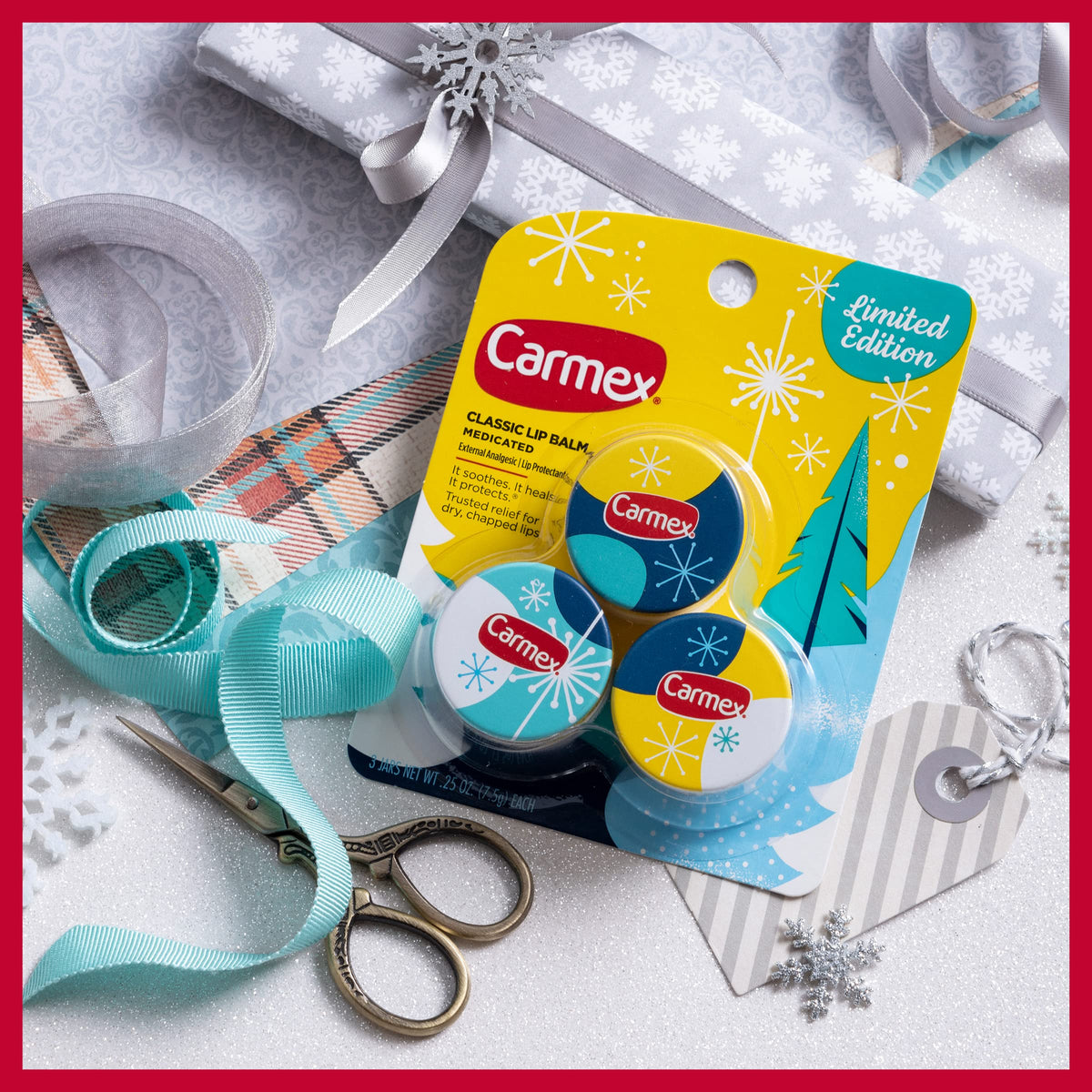 Carmex Lip Balm Limited Edition Holiday Packs: Carmex Daily Care Sticks, 4 count (1 pack), Carmex Medicated Jars, 3 Count (1 pack)