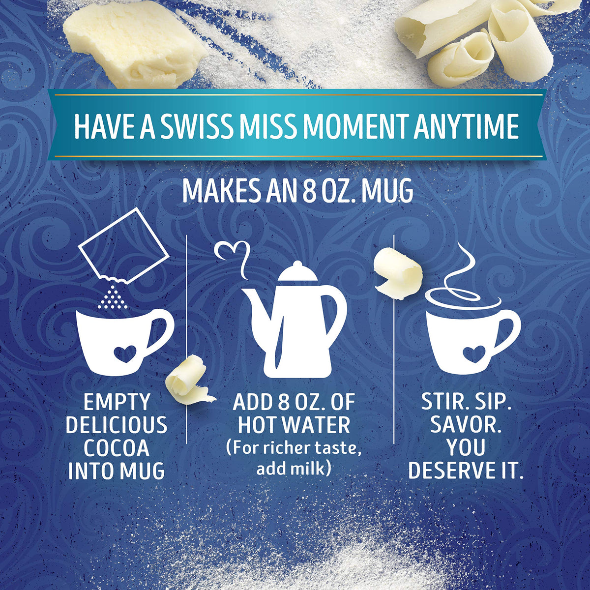 Swiss Miss Indulgent Collection White Chocolate Flavored Hot Drink Mix, 1.38 oz. 8-Count (Pack of 12)