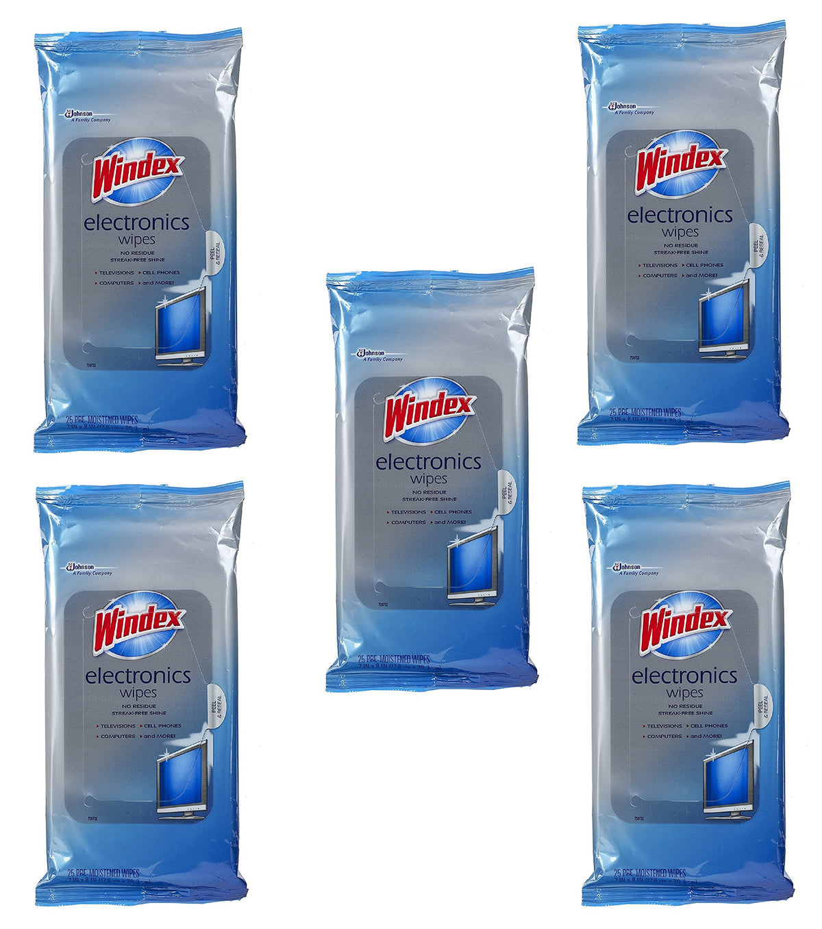 Windex 4330116544 Electronics Wipes, 25-Count (5 Pack)