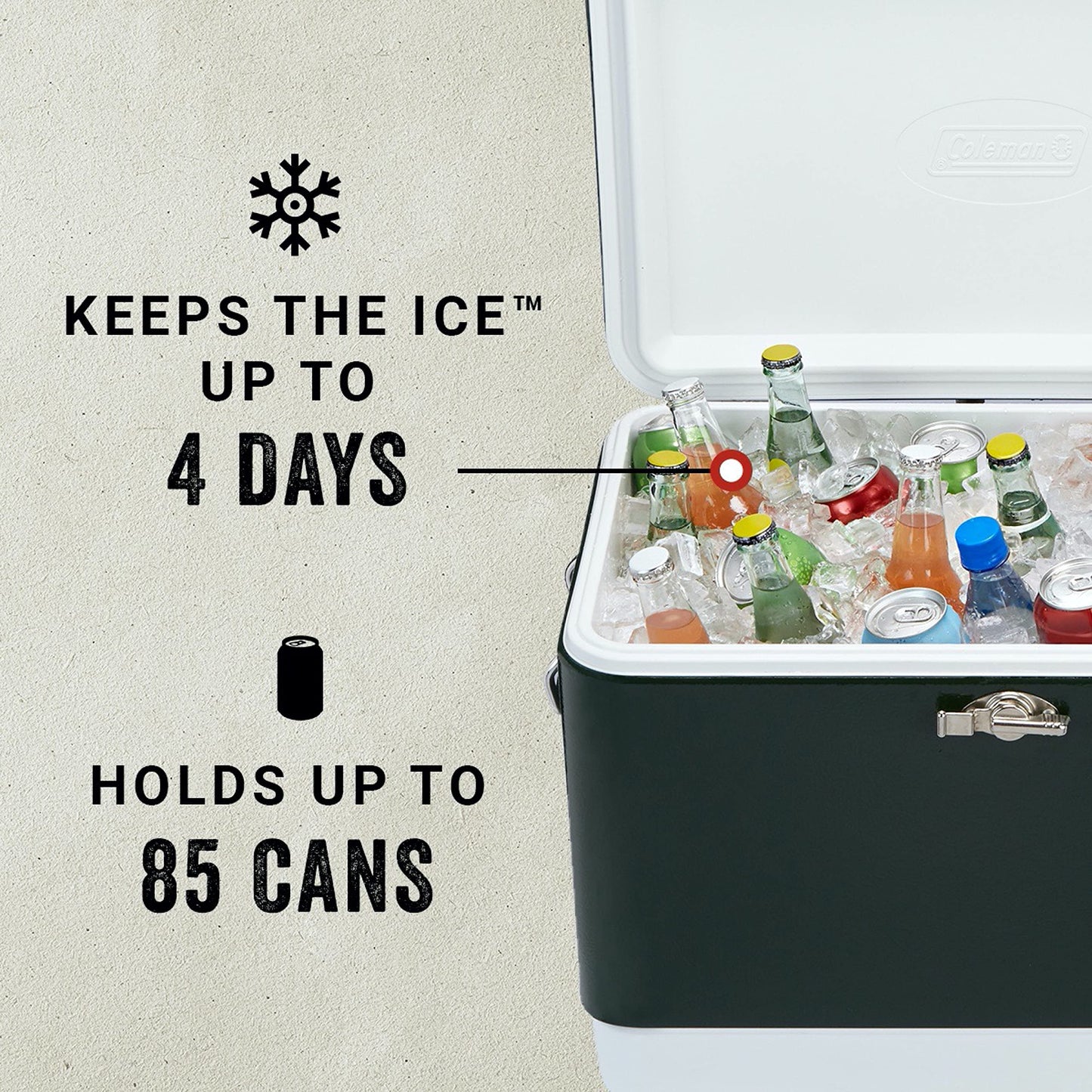 Coleman Cooler | Steel-Belted Cooler Keeps Ice Up to 4 Days | 54-Quart Cooler for Camping, BBQs, Tailgating & Outdoor Activities