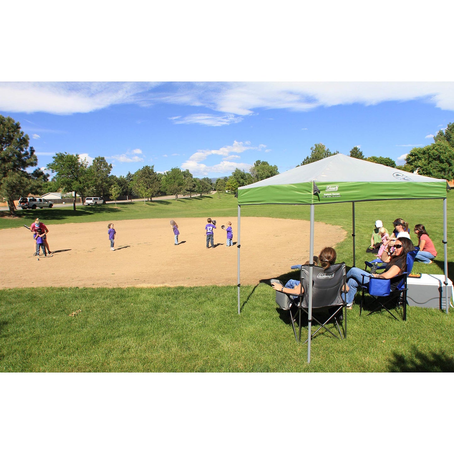 Coleman Canopy Sun Shelter with Instant Setup, Sun Shelter with Wheeled Carry Bag Sets Up in About 3 Mins, 7x5ft, 10x10ft, or 12x12ft Canopy for Sporting Events, Tailgating, Camping, & More
