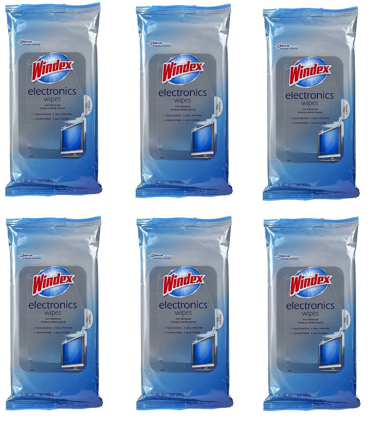 Windex 4330116551 Electronics Wipes, 25-Count (6 Pack)