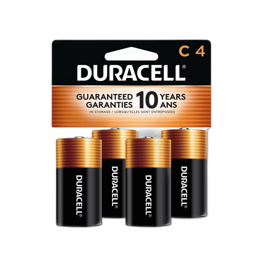 Duracell Coppertop C Batteries, 4 Count Pack, C Battery with Long-lasting Power, All-Purpose Alkaline C Battery for Household and Office Devices