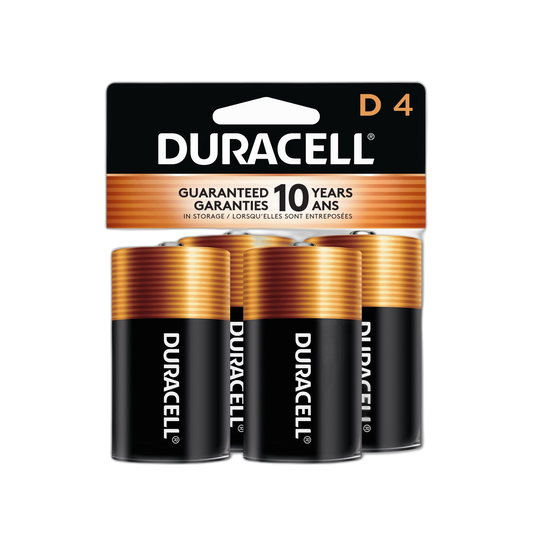 Duracell Coppertop D Batteries, 4 Count Pack, D Battery with Long-lasting Power, All-Purpose Alkaline D Battery for Household and Office Devices