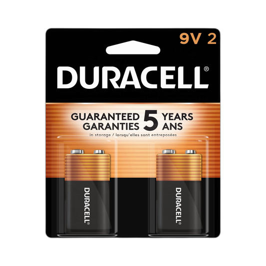 Duracell Coppertop 9V Battery, 2 Count Pack, 9-Volt Battery with Long-lasting Power, All-Purpose Alkaline 9V Battery for Household and Office Devices