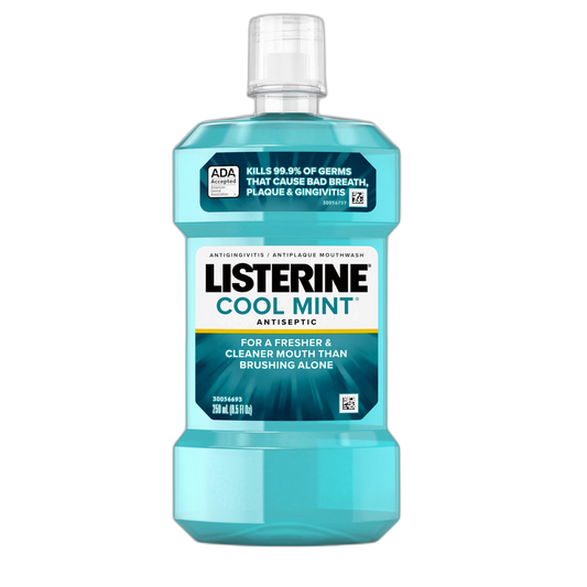 Listerine Cool Mint Antiseptic Oral Care Mouthwash to Kill 99% of Germs That Cause Bad Breath, Plaque and Gingivitis, ADA-Accepted, 8.5 Fl Oz