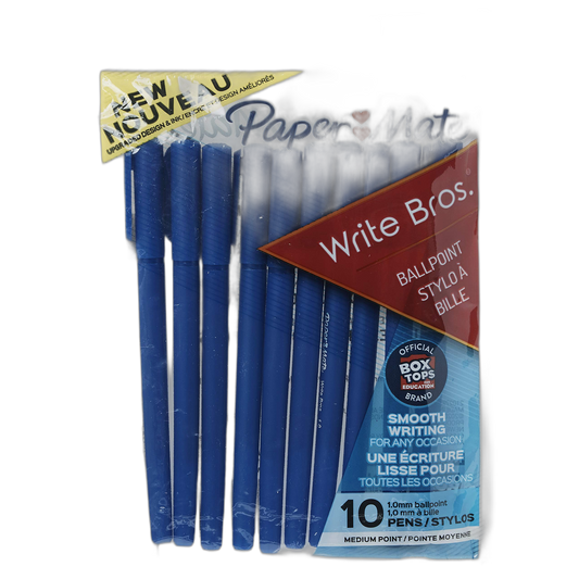 Paper Mate Write Bros Ballpoint Pens, Medium Point (1.0mm), Blue, 10 Count
