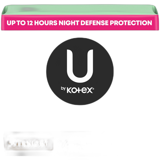 U by Kotex Maxi Pads with Wings, Clean & Secure, Overnight Absorbency, 14 Count (Packaging May Vary)