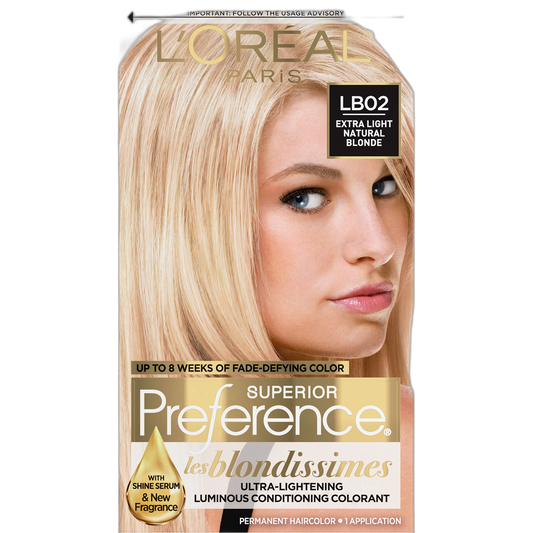L'Oreal Paris Superior Preference Fade-Defying + Shine Permanent Hair Color, LB02 Extra Light Natural Blonde, Pack of 1, Hair Dye