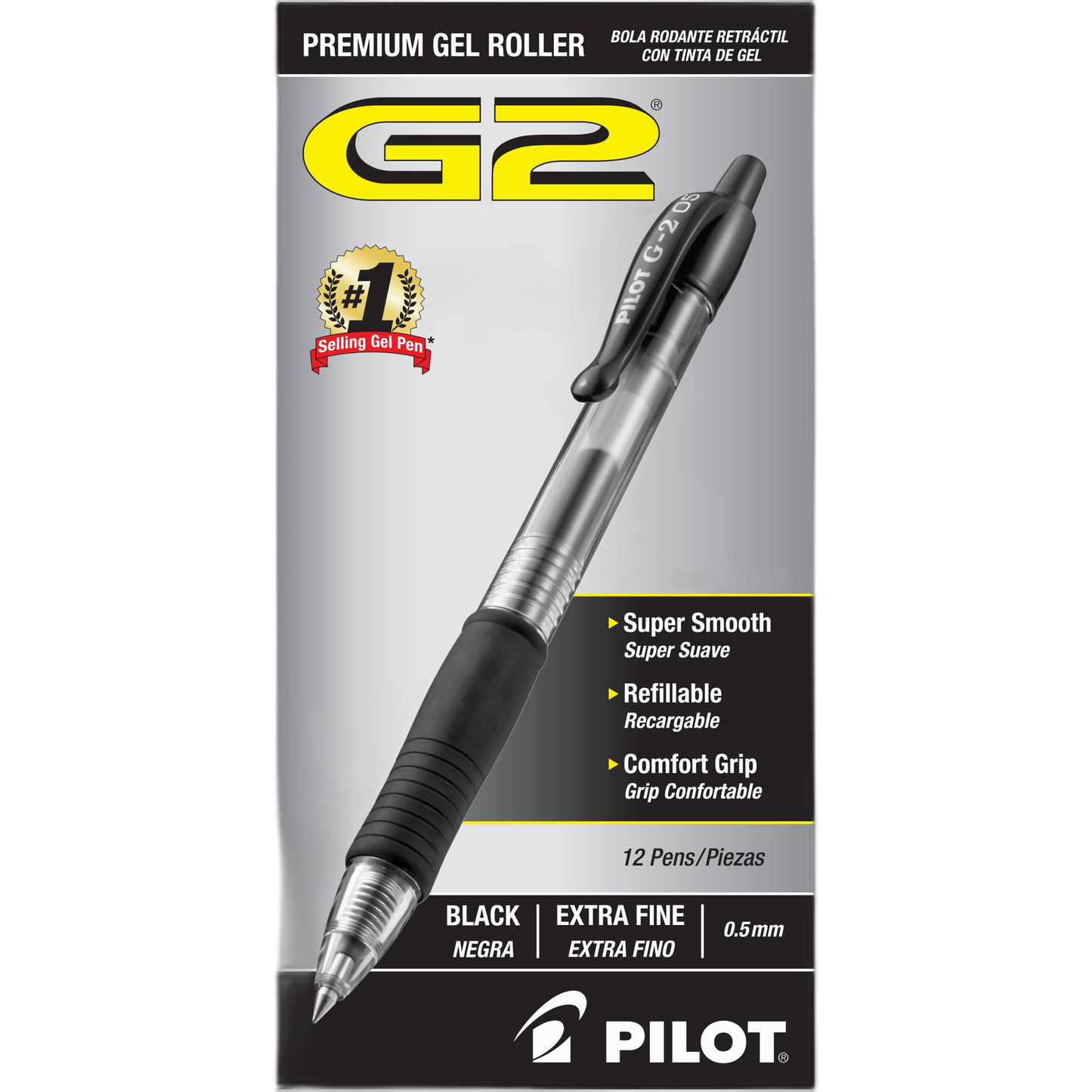 Pilot, G2 Premium Gel Roller Pens, Extra Fine Point 0.5 mm, Pack of 12, Black