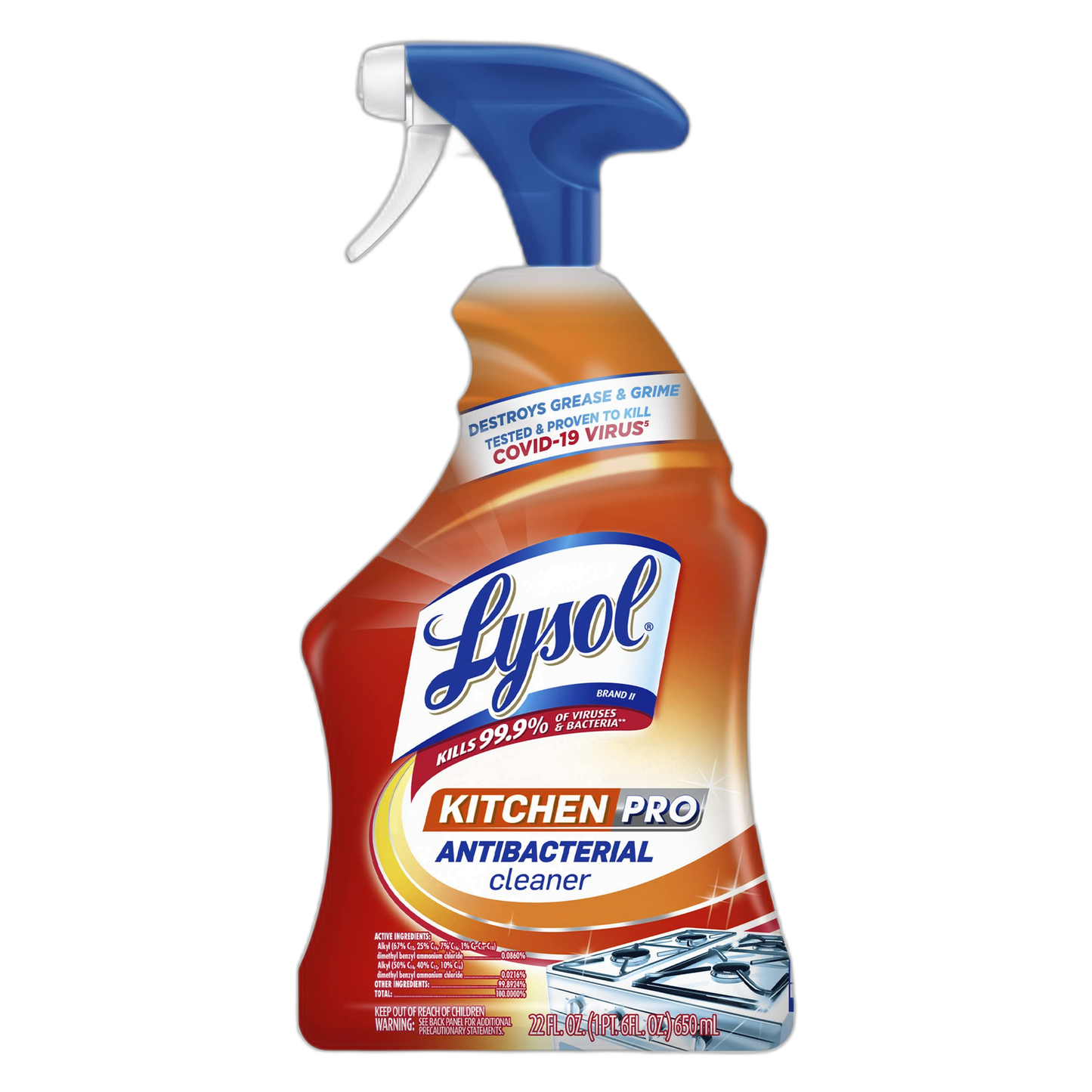 Lysol Pro Kitchen Spray Cleaner and Degreaser, Antibacterial All Purpose Cleaning Spray for Kitchens, Countertops, Ovens, and Appliances, Citrus Scent, 22oz