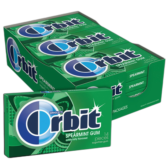 WRIGLEY'S ORBIT Gum Sugar-Free Spearmint - 12 Packs in Bulk, 14 Pieces Each - Chewing Gum, 168 Total Pieces