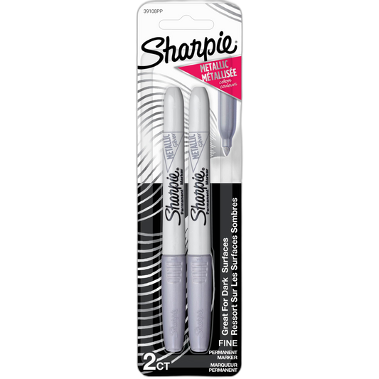 Sharpie Metallic Permanent Markers, Fine Point, Silver, 2 Count