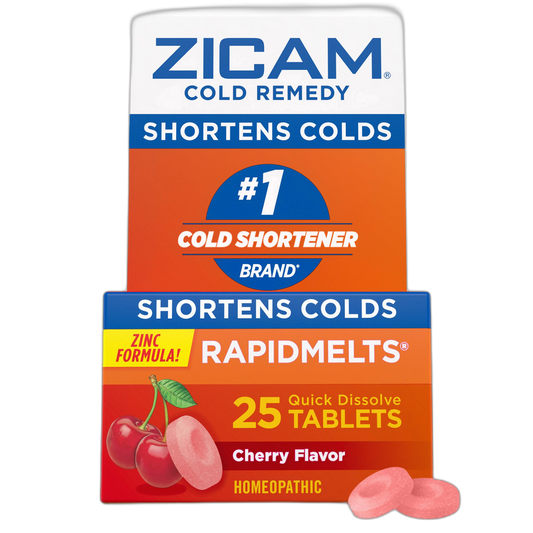 Zicam Cold Remedy Zinc Rapidmelts, Cherry Flavor, Homeopathic, Cold Shortening Medicine, Shortens Cold Duration, 25 Count