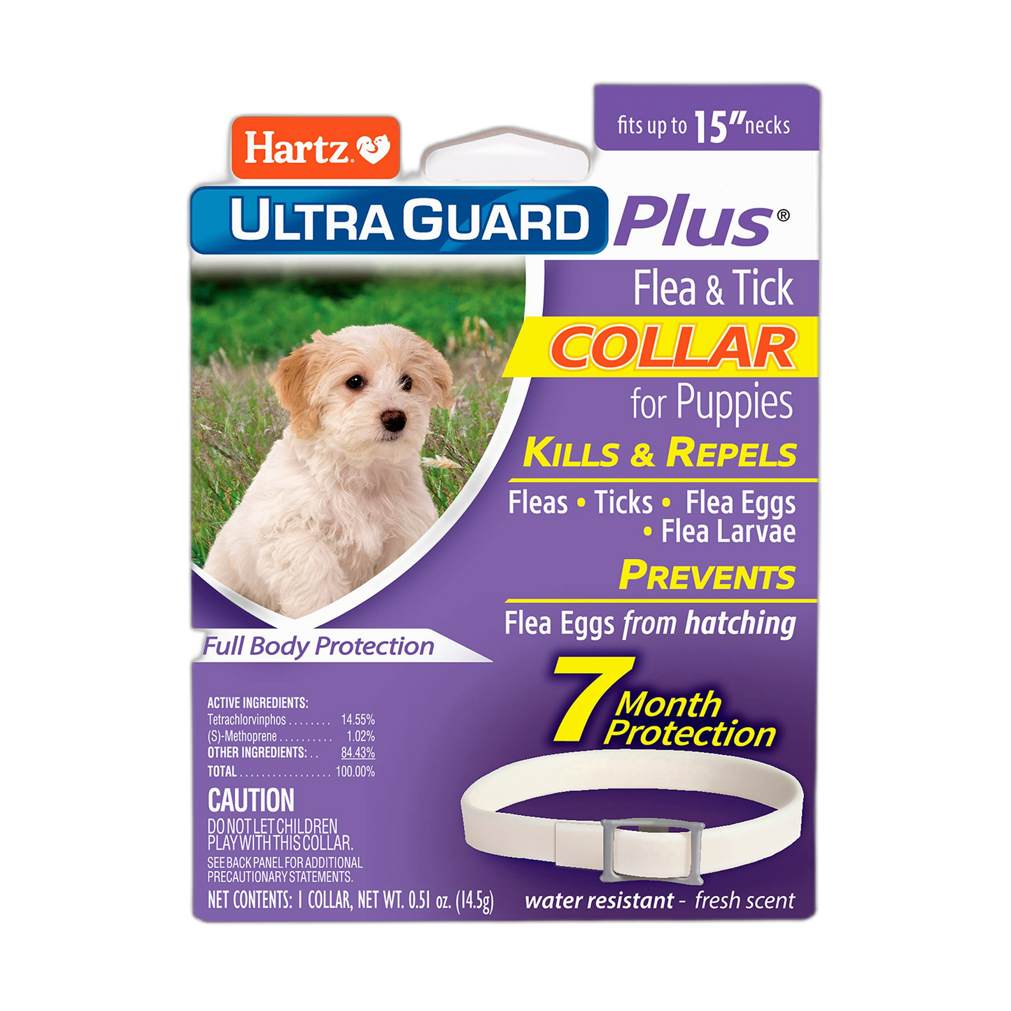 Hartz UltraGuard Plus Flea & Tick Collar for Dogs and Puppies, 7 Month Flea and Tick Prevention and Protection Per Collar, White, up to 15 Inch Neck